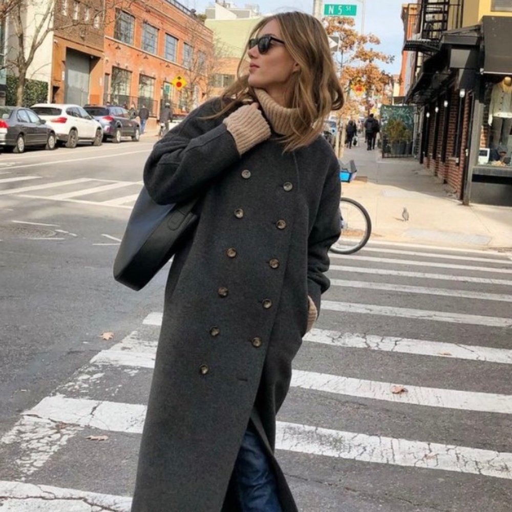 ★100% Authentic!! NWT Toteme Dark Grey Melange Wool Bergerac Coat L★